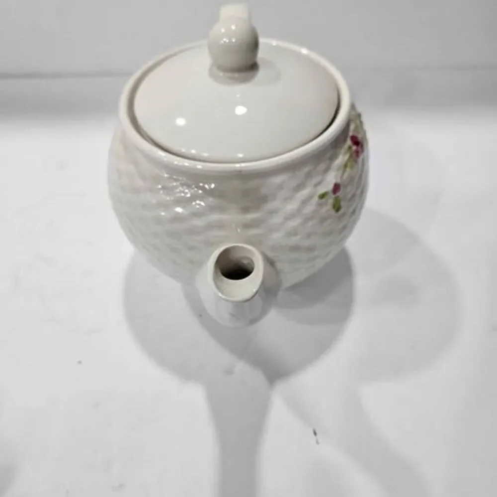 Ceramic Teapot with Floral Design and Basket Weave Texture From Teleflora